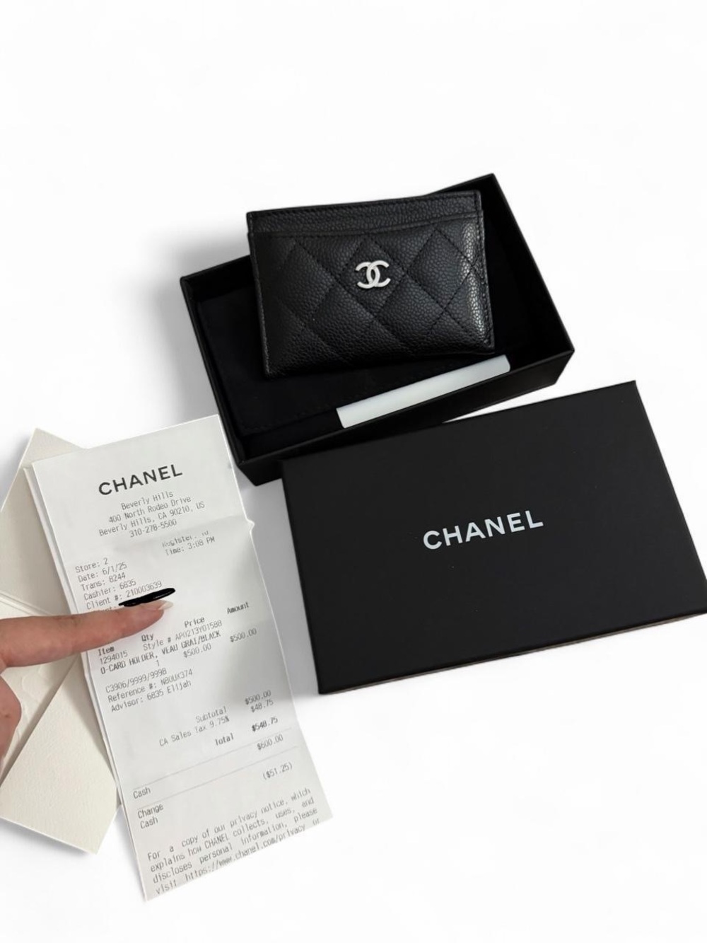 Chanel black caviar quilted card holder